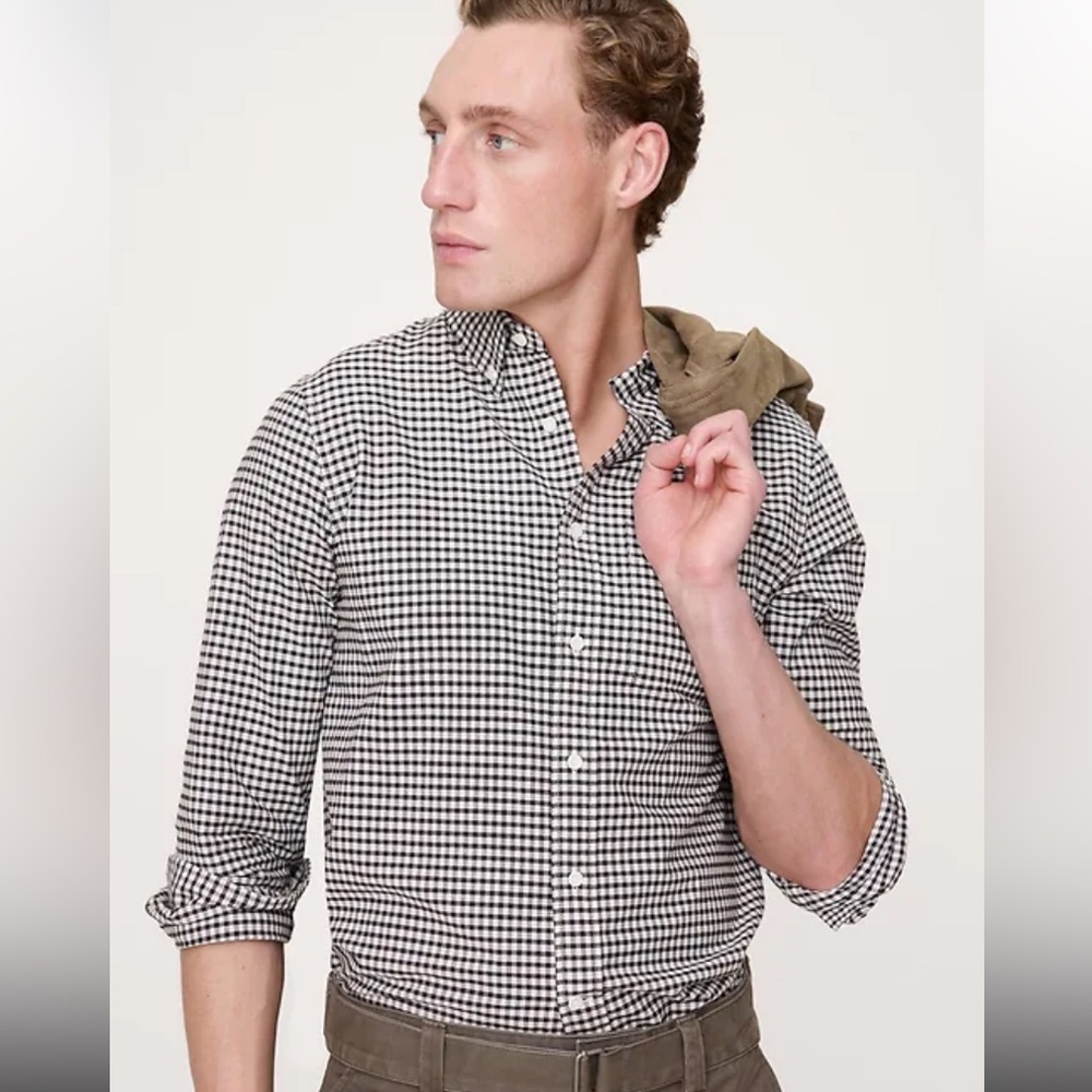 NWOT - BANANA REPUBLIC - GRANT SLIM-FIT COTTON-STRETCH GINGHAM - OXFORD SHIRT